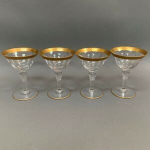 Clear Glass Gold Band Trim Glasses Lot of 4